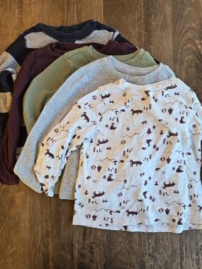Old Navy Kids Long-Sleeve Tops Bundle - Navy, Burgundy, Olive, Gray, Cream Print